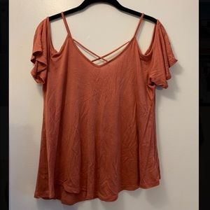 Orange cold shoulder t-shirt